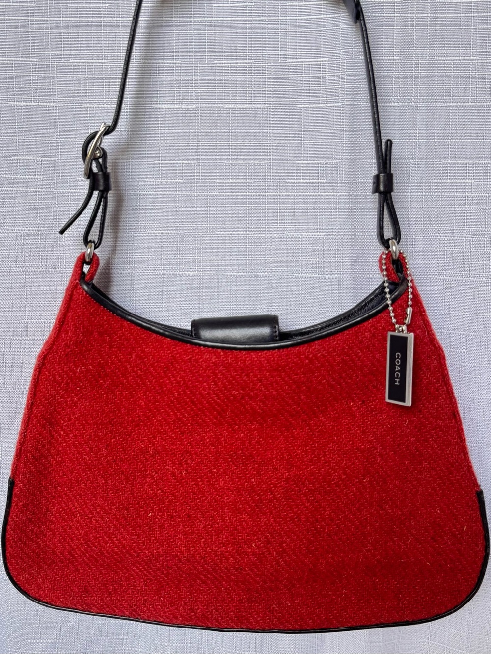 Coach vintage Red Wool Shoulder Bag with brown Trim